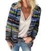 Frauen Strick Tees Herbst Vintage Pullover Strickjacke Frauen Langarm Gestrickte Regenbogen Streifen Mantel Damen Büro 230914