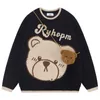 Suéter dos homens Hip Hop Oversized Malha Suéter Mens Vintage Bear Patchwork Jumpers Streetwear Casual O-pescoço Solto Y2K Pulôver Casais 230914