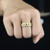Bling White Cubic Zirconia asfalterad Miami Cuban Link Chain Ring for Women Hip Hop Engagement Band Trendiga fingerringar för bröllop