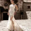 Robe de mariée de jardin ou de château, trompette, élégante, romantique, avec fleurs faites à la main, sans manches, lace233o