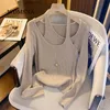 Kvinnors tröjor WDMSNA Hanging Neck Cross Knit tröja Kvinnor Fjädermonterad långärmad Pullover Solid Color Simple Slim Sweaters 230915