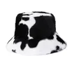 Wide Brim Hats Bucket Special Soft Velvet Fluffy Cow Print Ski Hat Faux Fur Cap Fisherman Girl Fashion Warm Outdoor Women Winter Furry 230915