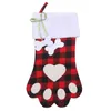 Juldekoration Plaid Dog Paw Socks Christmas Tree Hanging Strumps Candy Present Bag Festive Party Xmas Ornament