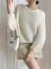 Kadın Sweaters% 18 Yün Sweater Kırpılmış Üst Kadın Pullover 2023 Sonbahar Kış İngiltere Tarzı Gevşek Vintage O-Neck Out Örgü Çekme