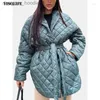 Women's Down Parkas Kurtki damskie jisolife zimowa pikowana kurtka dla kobiet Diamentowa wyściełana lekka płaszcza z okładki wierzchniej z talią pasa L230916