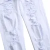 الجينز الجينز أبيض الموضة الهيب هوب ممزق الرجال النحيل بنطلون الدنيم النحيف نحيف امتداد zip zip jean pants عالية الجودة 230915