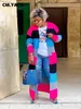 Kadın Örgü Tees Cm Yaya Artı Boyut Kadın Örgü Yüzük Patchwork Uzun Kollu Açık Dikiş Maxi Jumper Sweater Moda Sonbahar Kış Hardigan 230914