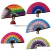 Andra festliga festförsörjningar Rainbow folding fans hbt colorf handhållen fan för kvinnor män stolthet dekoration musik festival evenemang dans dhhlq