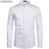 White Banded Collar Dress Shirt Men Slim Fit Long Sleeve Casual Button Down Shirts Mens Business Office Work Chemise Homme S-2XL265T