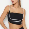 knit Women's T-Shirt Halter Top Sports Strip Design Sense Patchwork Color Small Vest Woman