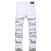 Mens Jeans High Street Fashion White Hole Patch Elastic Slim Fit Pleated Skinny Solid Quality Denim Trousers 230914