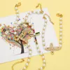 Braccialetti a maglie Croce di cristallo multicolore per le donne Rame placcato oro Perline Perla CZ Gioielli Amuleto Regali Brte70