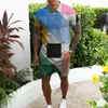 Fatos masculinos de alta qualidade terno de verão street wear 3d digital impresso manga curta camisa polo shorts casuais