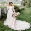 Abiti da sposa modesti a-line in pizzo vintage con maniche lunghe trasparenti girocollo corsetto indietro 2020 Nuovi abiti da sposa modesti a-line con287Q