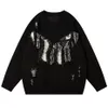 Męskie swetry Broken Tassel Butterfly Graphic Sweater Sweater Fashion Ribred Zakresed Knited Sweters Knitted Pullover Y2K Hiphop Unisex 230914