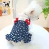 Dog Apparel Jeans Cat Skirt Bubble Sleeve Girls Dresses For Small Dogs Yorkie Denim Dress Lotus Collar Pet Clothes Strap