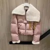 Doudoune courte en laine d'agneau rose pour femme, manteau chaud, nouveau design à revers, hiver 2023