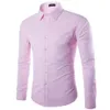 Camisa rosa inteira masculina chemise homme moda manga longa fino ajuste negócios camisas de vestido dos homens causal cor sólida camisas dos homens 246m