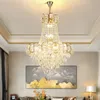 Moderne Esszimmer-Kristall-Pendelleuchte, luxuriöse Treppenhaus-Wohnzimmer-Champagner-Kette zum Aufhängen, Kronleuchter-Beleuchtung