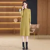 Long Sleeve O-Neck Slim Sweater Dress Women Designer Autumn Winter Fashion Soft Warm Green Midi Frocks 2023 Fine Elegant Party Jacquard Knitted Jumper Dresses