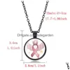 Pendant Necklaces New Arrival Pink Ribbon Glass Gemstone Breast Cancer Awareness Necklace For Women Mens Fashion Jewelry Drop Delivery Dhhjg