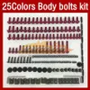 Kit completo de parafusos de carenagem para motocicleta, 25 cores, adequado para todas as bicicletas, honda, kawasaki, suzuki, yamaha, ducati, agusta, aprilia, bmw238h