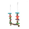 Outros suprimentos de pássaros Swing Stand Pure Natural Logs Standing com bola de rattan colorida para brinquedos gaiola pendurada