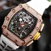 richarsmilles luxury bucket Watches Mechanical Mens RM011 Hollow Calendar Auto Sports Square Fashion Diamond 2ykf