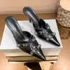 Nya Cagole Women Slippers Luxury Designer Classic Metal Rivet Rivet Buckle Half Slippers Fashion Pointed Rubber Big Bottom Thin Thin Heels Slingback Ladies Sandals