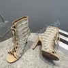 女性サンダルacquazzuraハイヒールブーツ夏の女性靴デザイナースティレットヒールアンクルラップファッションレディースドレスシューズラグジュアリーブランドホローピープトーレディースマル