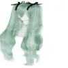 Vocaloid Hatsune Miku Hakkında Detaylar Çift Yeşil Ponytails Sentetik Cosplay Wig For Women221U