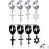 Dangle Chandelier Hypoallergenic Stainless Steel Cross Star Earrings Men Punk Fake Piercing Clip On Hoop For Women Fashion Jewelry Gif Dhjvt