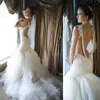 Sirena senza schienale 2018 Abiti da sposa Pere Collo trasparente Applique in pizzo Tromba Abiti da sposa Senza maniche Sweep Train Naama Anat Weddin280D