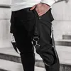 QNPQYX Heren Zijzakken Harembroek Herfst Hip Hop Casual Linten Ontwerp Mannelijke Joggers Broek Mode Streetwear Broek Blac269G