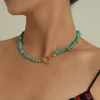 Chains Fashion Punk Large Special-shaped Pearl OT Buckle Alloy Necklace Temperament Simple Green Turquoise Choker Chain Jewelry254A