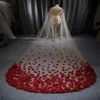 Luxury Red Wedding Veils Chic One Layer Sequins Flower 3-meters Long Bridal Accessories Veils Cathedral Length Bridal Veil Custom 310Y