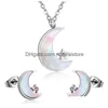 Earrings Necklace Moon Pendant Chain Earring Dubai Bridal Jewelry Sets For Women Stainless Steel Set Drop Delivery Dhch3