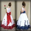Flower Girl Dresses With Red and White Bow Knot Rose Taffeta Ball Gown Jewel Halsring Little Girl Party Pageant Gowns Fall New305o