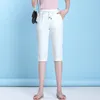 Women's Pants Summer s 2023 Breathable Cotton Linen High Waist 34 Calf Length Trouser Solid Color Korean Fashion Bottoms 230914