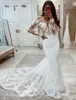 Abiti da sposa Abiti da sposa bianchi Sirena formale Applique in pizzo Cerniera avorio Allacciatura Plus Size Nuovo tulle personalizzato a maniche lunghe a barca