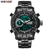 Weide MensミリタリークロノグラフアラームオートマチックデートクロックブラックメタルケースベルトブレスレットストラップスポーツモデルRelogio WristWatches2328