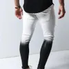 New Jeans Skinny Men Gradient Black White Ripped Hole Denim Pantalones Male 2020 Autumn Ankle Zipper Pencil Trousers308J