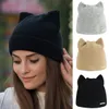 Beanie/Skull Caps Autumn Women's Cat Ears Beanies Skullies Lovely Winter Warm Solid Knitted Hat for Girls Fashion Casual Ear Warmer Wool Caps 230914