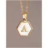 Pendant Necklaces White Real Shell 26 Initial Capital Letters A To Z Alphabet Quality Hexagon Shape Stainless Steel Square Charm Neckl Dh4D2