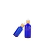 Frosted Blue Glass Droper Bottle 5 ml 10 ml 15 ml 30 ml 50 ml med bambu lock cap 1oz bambu eteriska oljeflaskor cxdbp