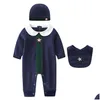 100% cotone di alta qualità per bambini strisce pagliaccetti neonata 1-2 anni neonato classico rosso verde lusso manica lunga tuta cappello bavaglini 3 P Dhoe9