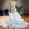 Robes de mariée sirène avec train cathédrale et volants en cascade, décolleté en cœur, corset à lacets dans le dos, perlée, robe de mariée arabe, 249g, 2022