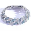 Bracelet à maillons à griffes en diamant plaqué or blanc 14 carats avec zircon bleu glacé de 20 mm, collier à maillons à griffes en diamant, bijoux hip hop de 16 à 24 pouces, livraison directe