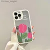 Cas de téléphone portable INS Wind adapté à 14 étui miroir iPhone 13 nouvelle fille tulipe fleur amour 12 marée de maquillage Q230915