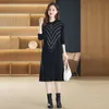 Plus Size Striped Sweaters Dresses 2023 Women Fashion Designer Fine Elegant Slim Party Knitted Jumper Dress Autumn Winter Soft Warm Office Lady Casual Midi Frocks